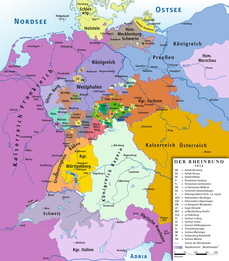 Rheinbund 1812 political map