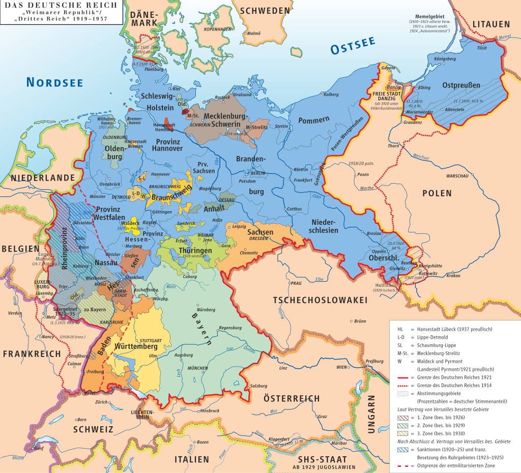 1024px Karte des Deutschen Reiches Weimarer Republik Drittes Reich 19191937svg